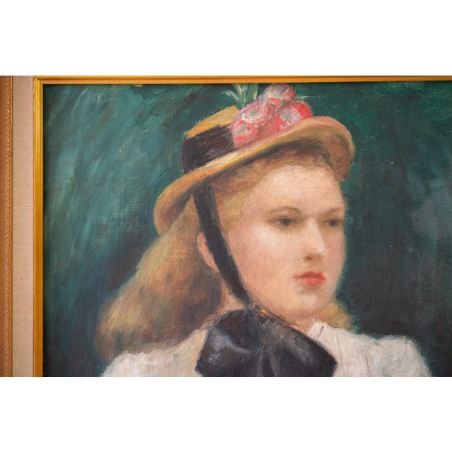 Early 20th Century Antique Original Young Lady Portrait Oil Painting in Gilded Frame For Sale - Image 5 of 8