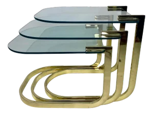 Mid-Century Glass and Brass Nesting Tables by Design Institute America