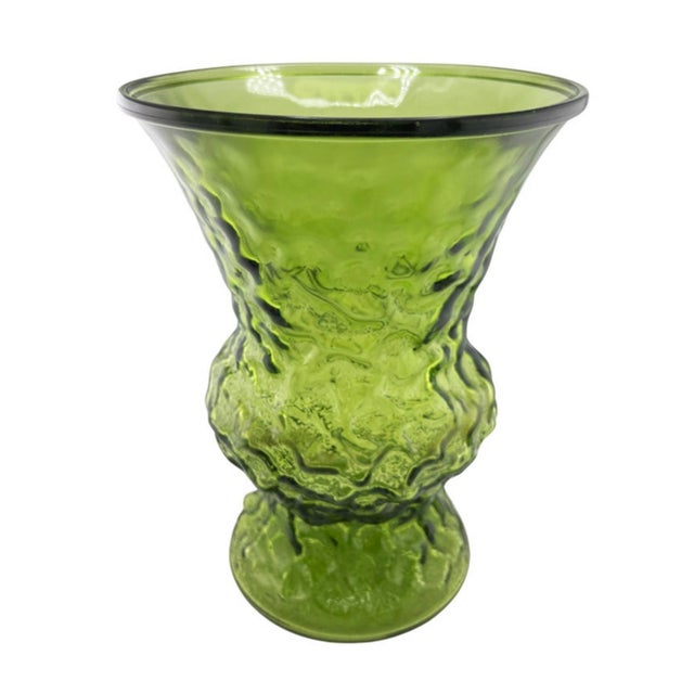 Mid 20th Century Sculptural Green Art Glass Vase — Textured Avocado Glass Vessel For Sale - Image 4 of 5