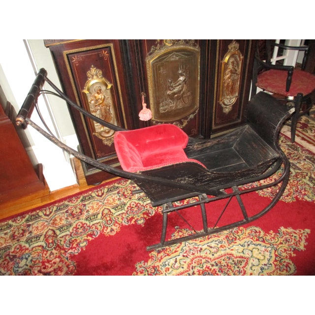 This is a Superb! Antique Early American Child's Push Sleigh in its Original Paint with A truly American Design with Brass...