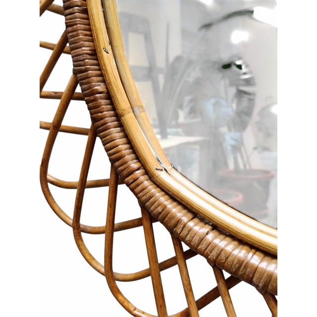 Oval Rattan and Bamboo Wall Mirror by Franco Albini, 1960s For Sale - Image 6 of 10