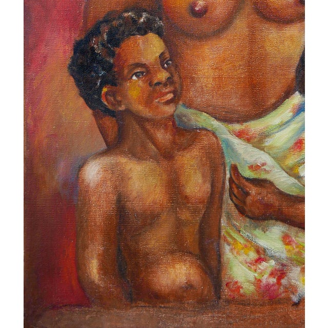 Brown F. Cohen Warm-Toned Abstract Figurative Black Art Portrait of a Mother with Children, 20th Century For Sale - Image 8 of 12