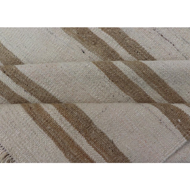 Vintage Turkish Kilim Rug With Ivory Ground and Light Brown Stripes For Sale - Image 9 of 10