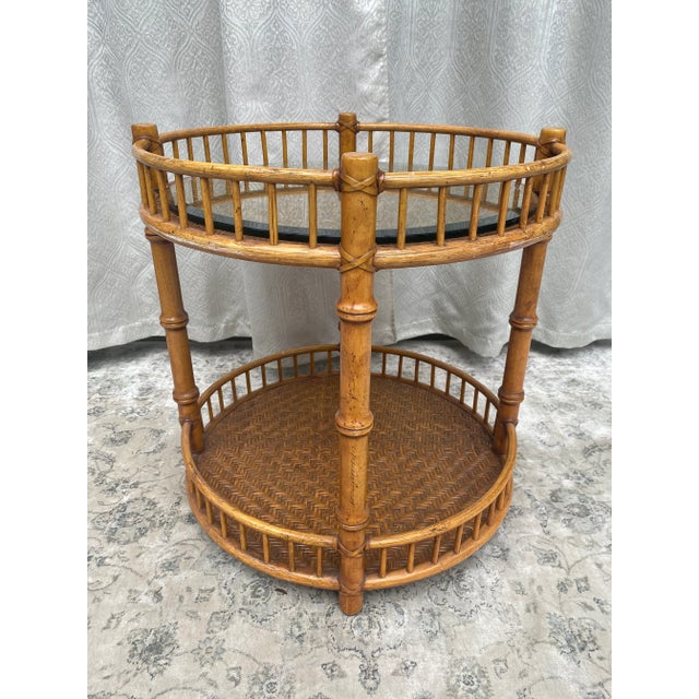 Vintage Rattan Occassional or Tea Table With Woven Insets and Glass Top For Sale - Image 9 of 9