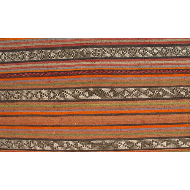 Mid 20th Century Very Long Kilim Vintage Runner With Vertical Stripe and Geometric Pattern For Sale - Image 5 of 7