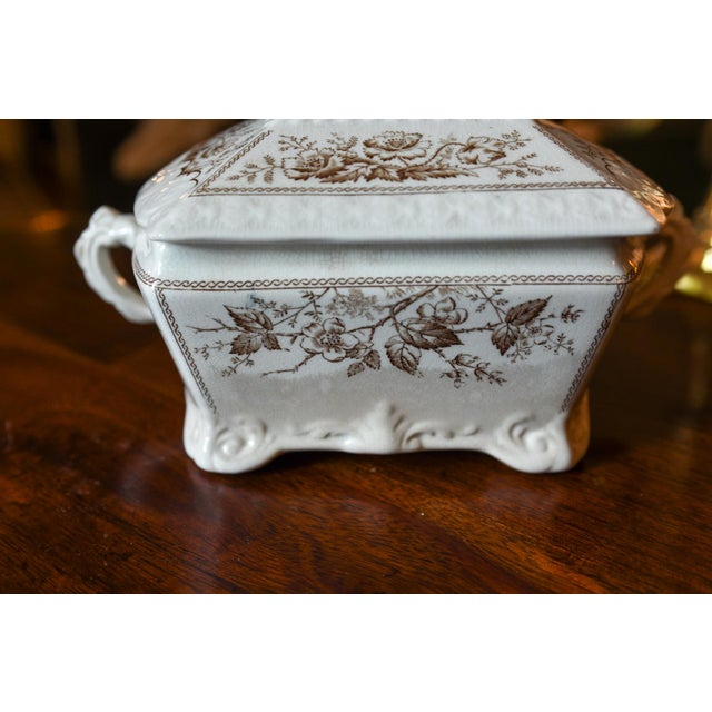 Antique 1889 Johnson Brothers England Sylvan Brown Transferware Sardine Box W Drainer | 3-Piece Lidded Butter Tub Tureen For Sale In Washington DC - Image 6 of 10