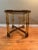 Mastercraft Mid-Century Modern rectangle glass top polished brass and burl wood end table by Knob Creek from Ethan Allen