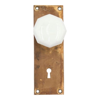 Vintage White Milk Glass & Brass Plate Dummy Door Knob For Sale