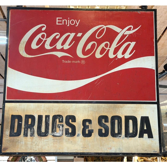Monumental Double-Sided Coca-Cola “Drugs & Soda” Trade Sign, WPB FL, 1960s For Sale - Image 16 of 16