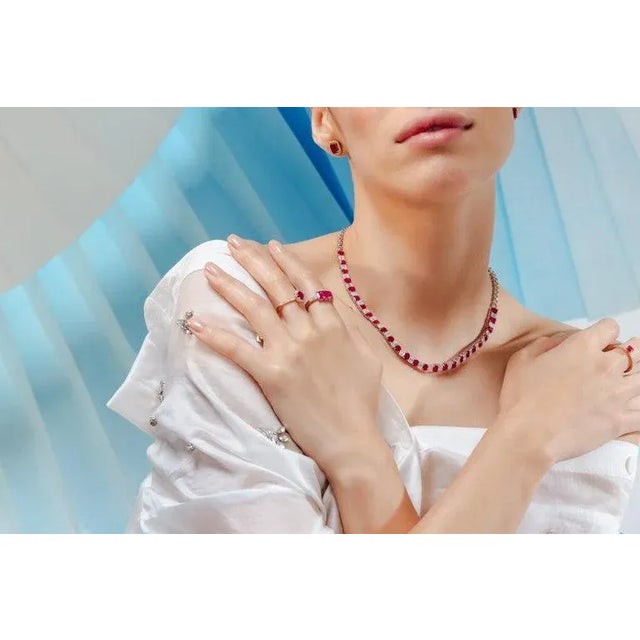 14.8ct Octagon Ruby & 2.46ct Diamond Statement Tennis Necklace in 18k White Gold For Sale - Image 4 of 12