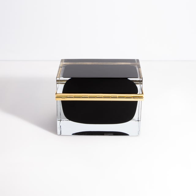 Hand Blown Murano Box in Onyx Black With Brass Fittings For Sale - Image 4 of 9