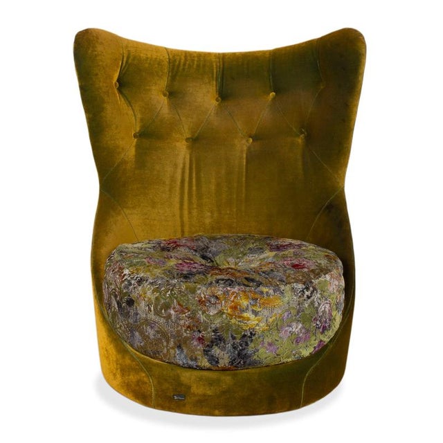Cocoa Island Swivel Lounge Chairs in Yellow, Golden and Green Upholstery from Bretz, Set of 2 For Sale - Image 15 of 18