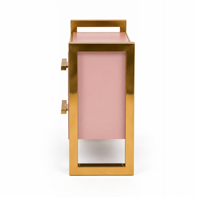Not Yet Made - Made To Order Blush Pink Two-Drawer Bedside Tables with Raised Brass Frames from Justfurnituress SRL, Set of 2 For Sale - Image 5 of 10
