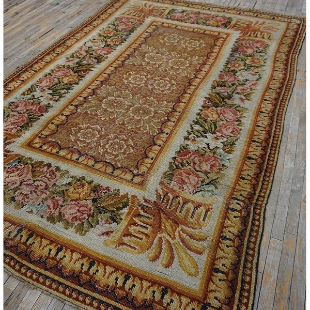 1750s Camel Classic Floral European Georgian English Axminster Carpet Wool Rug For Sale - Image 9 of 10