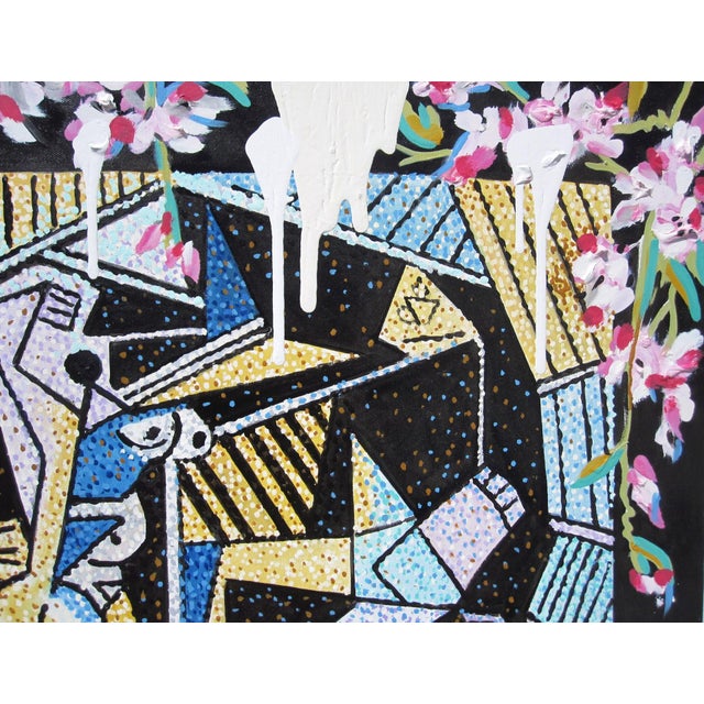 Modern Gallery by Louis Recchia | Oil on canvas Abstract scene with birds and colorful patterns. For Sale - Image 4 of 4