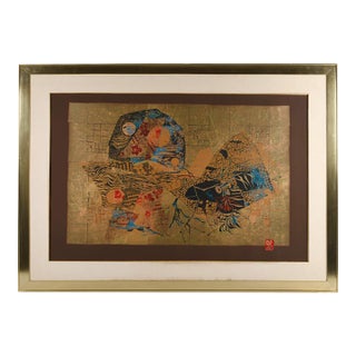 Framed Signed Hoi Lebadang "Floral Moon" Silk Screen Print For Sale