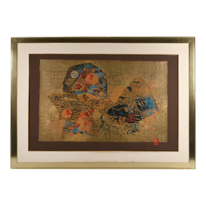 Framed Signed Hoi Lebadang "Floral Moon" Silk Screen Print