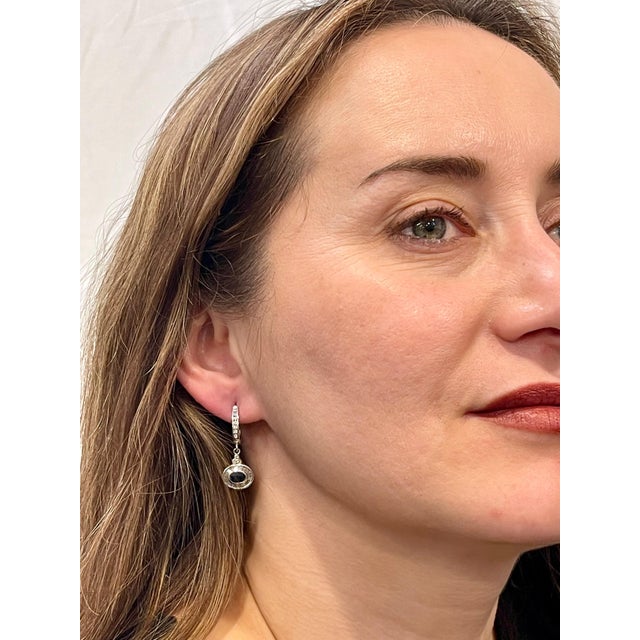 0.7 Ct Natural Blue Sapphire & 0.75 Ct Diamond Huggie/Drop Earrings 14Karat Gold For Sale - Image 12 of 18