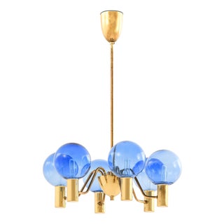 Ceiling Lamp with Blue Glass Globe from Hans-Agne Jakobsson, 1960s For Sale