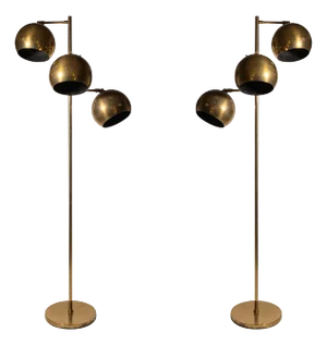 Vintage PAIR of Koch & Lowy Brass Triple Ball Articulating Floor Lamp