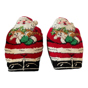 2 Vintage Figural Santa Claus Christmas Needlepoint Stand Up Pillows Doorstop