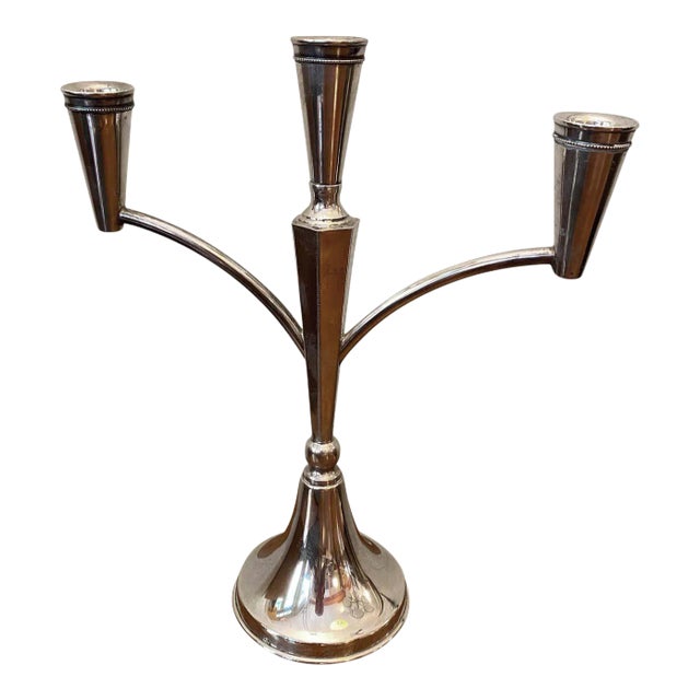 Sterling Silver 3 Arm Candlabra For Sale