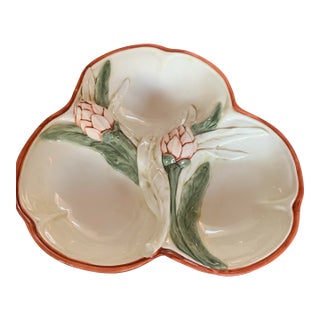 Vintage Carraro Italian Majolica Artichoke Three-Lobed Dish For Sale