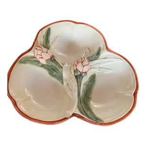 Vintage Carraro Italian Majolica Artichoke Three-Lobed Dish