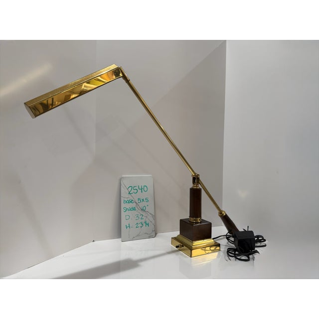Vintage House of Troy Brass and Wood Counterbalance Piano Desk Lamp For Sale - Image 9 of 9