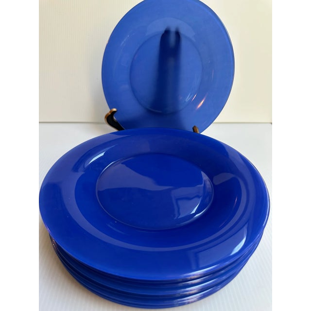 Glass Vintage Mid-Century Modern Arcoroc France Luncheon Plates in Cobalt Blue Color- Set of 12 For Sale - Image 7 of 10