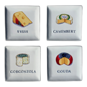 Vintage Fancy Cheeses Appetizer Plates- Set of 4