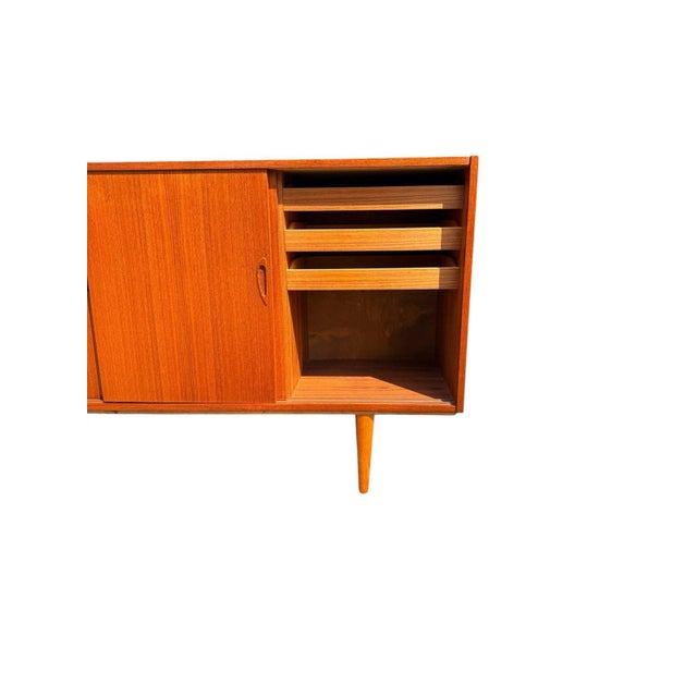 Brown Danish Teak Credenza | Four Sliding Doors | C. 1960s For Sale - Image 8 of 14