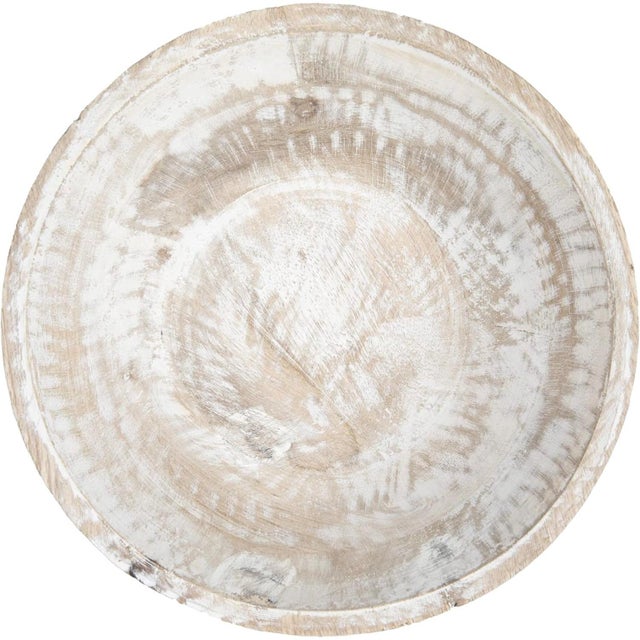 Early 21st Century Boho Whitewashed Wood Pedestal Serving Bowl For Sale - Image 5 of 7