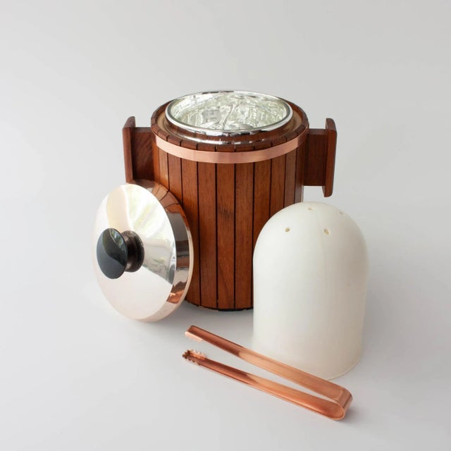 Brown Vintage Danish Wooden Ice Bucket with Copper Details, 1960s For Sale - Image 8 of 18