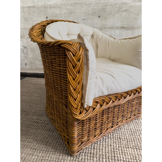 Wood Rattan Armchairs attributed to Vivai del Sud, 1970s, Set of 2 For Sale - Image 7 of 8