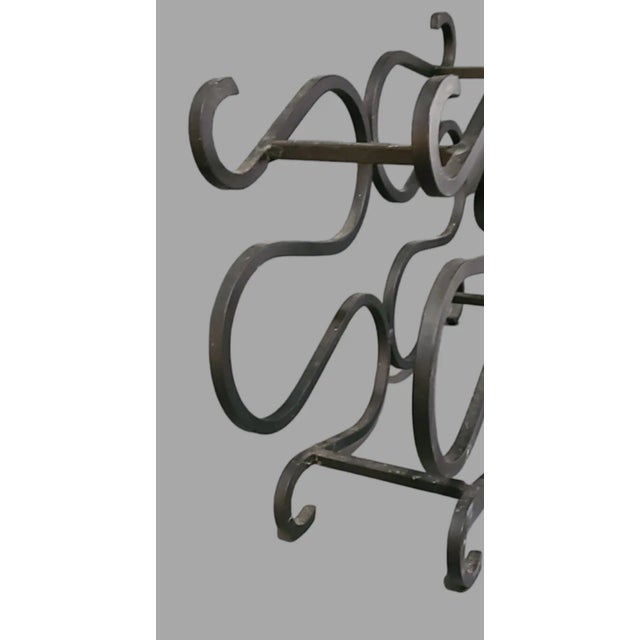 Late 20th Century Late 20th Century Vintage Mid-Century Modern Black Wrought Iron 6-Bottle Wine Holder Rack For Sale - Image 5 of 6