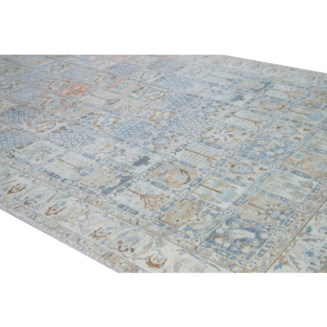 1920s Antique Tabriz Handmade Blue Designed Geometric Pattern Wool Rug For Sale - Image 5 of 10