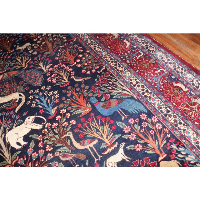 Early 20th Century Zabihi Collection Jewel Toned Botanical Persian Meshed Animal Pictorial Rug - 11'7" x 13'10" For Sale - Image 9 of 12