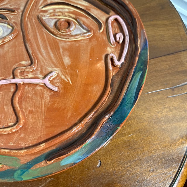 Vintage Studio Pottery Abstract Face Ceramic Plate Picasso Style Wall Art Platter For Sale In Atlanta - Image 6 of 9