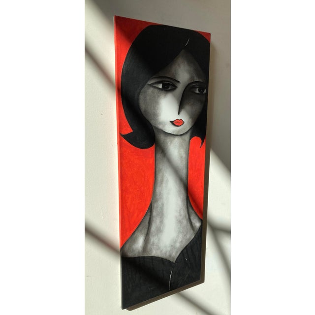 Red Ladies Oil Paint on Stretched Canvas by Aichel Sarduy - Set of 3 For Sale - Image 8 of 8