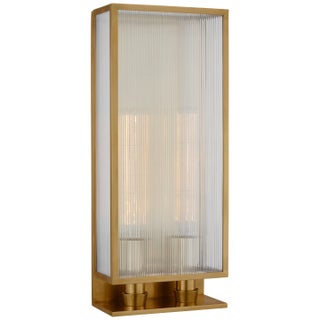 Barbara Barry for Visual Comfort Signature York 24" Double Box Sconce in Soft Brass with Clear Ribbed Glass For Sale