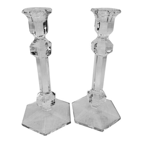 Set of Val Lambert Crystal Candle Holders
