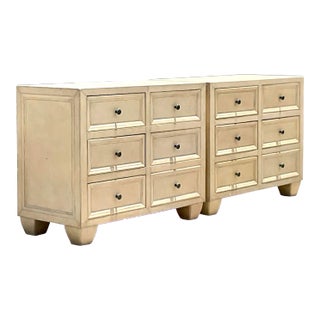 Late 20th Century Vintage Boho Lexington Leather Wrapped Chest of Drawers - a Pr For Sale
