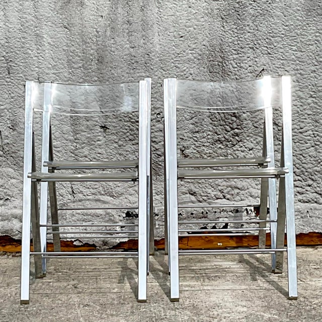 Metal Vintage Boho Chrome and Metal Folding Chairs - Set of 4 For Sale - Image 7 of 9