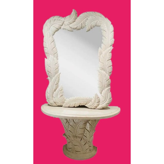 Serge Roche Style Wood Carved Palm Tree Front Console Table & Mirror For Sale - Image 12 of 12