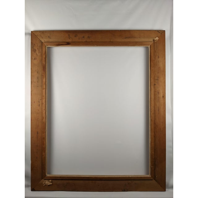 Large Vintage Carved Wood Picture Frame in Gold & Deep Blue With Cream Linen Liner For Sale - Image 15 of 15