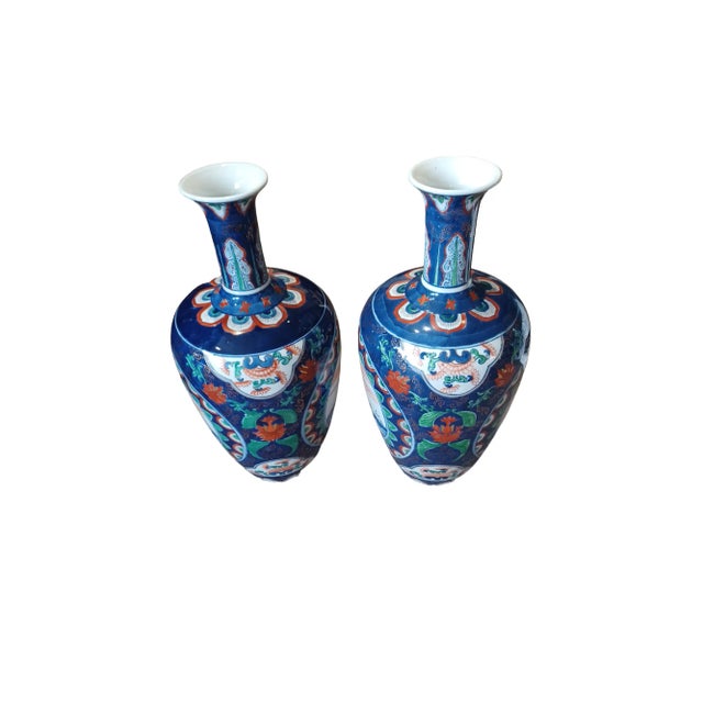 Vintage Pair of Ceramic Asian Koi Vases For Sale - Image 4 of 7