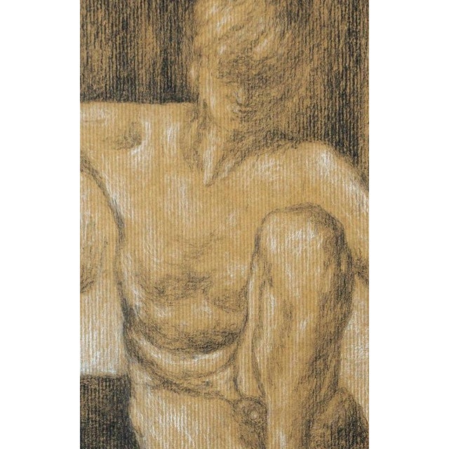 A striking figurative study by British artist Dr. Joseph Smedley (1922–2016) depicting a seated male nude in a relaxed yet...