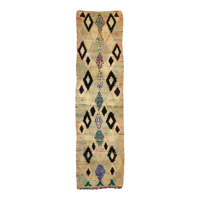 Midcentury Boujad Abstract Wool Runner 2.8 X 10.2 For Sale
