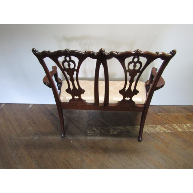 Wood Chippendale Style Solid Mahogany Settee For Sale - Image 7 of 7